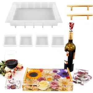 Resin Tray Molds Silicone, 13.5" Large Deep Rectangle Molds for Resin with 4pcs Coasters Mold, Epoxy Casting Molds for DIY Flowers Preservation Art Making Home Dcor