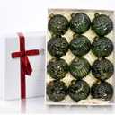12PCS Green Glass Christmas Ornaments, 3.15” Textured Glass Ball Ornaments, Ribbed & Embossed Vintage Baubles, Rustic Farmhouse Holiday Decorations for Christmas Tree, Wreaths & Garland (Green)