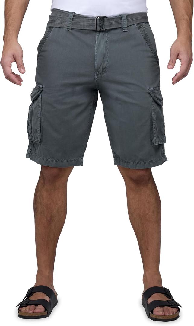 X RAY RAW X Mens Belted Cargo Shorts, Relaxed Fit Casual Knee Length Cargo Shorts for Men, Grey, 30