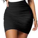 eoeoo Women's Stretch High Waist Ruched Bodycon Double Layer Casual Mini Skirt.XXXS