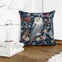 Vintage Owl Flowers Decorative Throw Pillow Cover William Morris Inspired- Vintage Flower Gift Art Farmhouse Cushion Pillowcase for Sofa Couch Bed Outdoor Living Room Home Decor (White Owl)