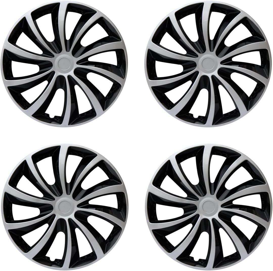 Hubcap Wheel Cover Replacement R16 Hub Caps Universal-Fit Steel Wheel Rim Cover ABS Material Exterior Accessories for Car Truck SUV -Set of 4, 16-inchSilver-Black