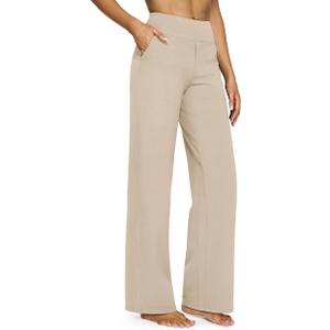 G4Free EverGoing Yoga Pants Women Wide Leg Pants with Pockets High Waist Stretch Dress Casual Sweatpants Petite/Regular/Tall Medium, Light Khaki, Medium