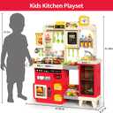 Pupu Pig Kids Kitchen Playset, Play Kitchen with Stove, Grill, Sink, Play Food, ToyKitchen Accessories, Cooking Kitchen with Lights Sound Steam, Pretend Play Toys for Kids Toddler Birthday Gifts