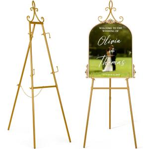53.9" Gold Easel Stand for Sign, Heavy Duty Metal Display Easel with Storage Bag, Adjustable Art Easel for Wedding Sign, Welcome Sign, Picture