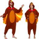 Funziez! Adult Onesie Halloween Costume Animal Dinosaur Shark Unisex Plush One Piece Cosplay Suit for Adults, Men and Women (Small, Brown, Yellow & Orange)