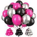 Paready Hot Pink and Black Balloons, 30 Pcs 12 Inch Black Hot Pink and Silver Latex Balloons with Ribbons for Girls Birthday Engagement Anniversary Wedding Bridal Shower Party Graduation Decoration