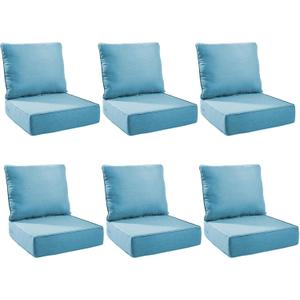 Outdoor Cushion for Patio Furniture - 6" Thick Patio Chair Cushions with Water Resistant & Removable Cover, 28D High Density Sponge, 22x24 Outdoor Seat Cushions for Chair/Sofa| Light Blue | 6-Pack |