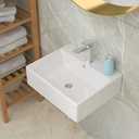 Lordear Floating Bathroom Sink Wall Mounted 21"x16" Bathroom Vessel Sinks Free Standing Wall Hung Sink Rectangle White Porcelain Ceramic Vessel Art Basin