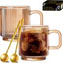 Glass Coffee Mug Espresso Cups for Coffee 12 oz Classical Vertical Stripes Glass Tea Cups Transparent Glasses for Latte Juice Chocolate Gift