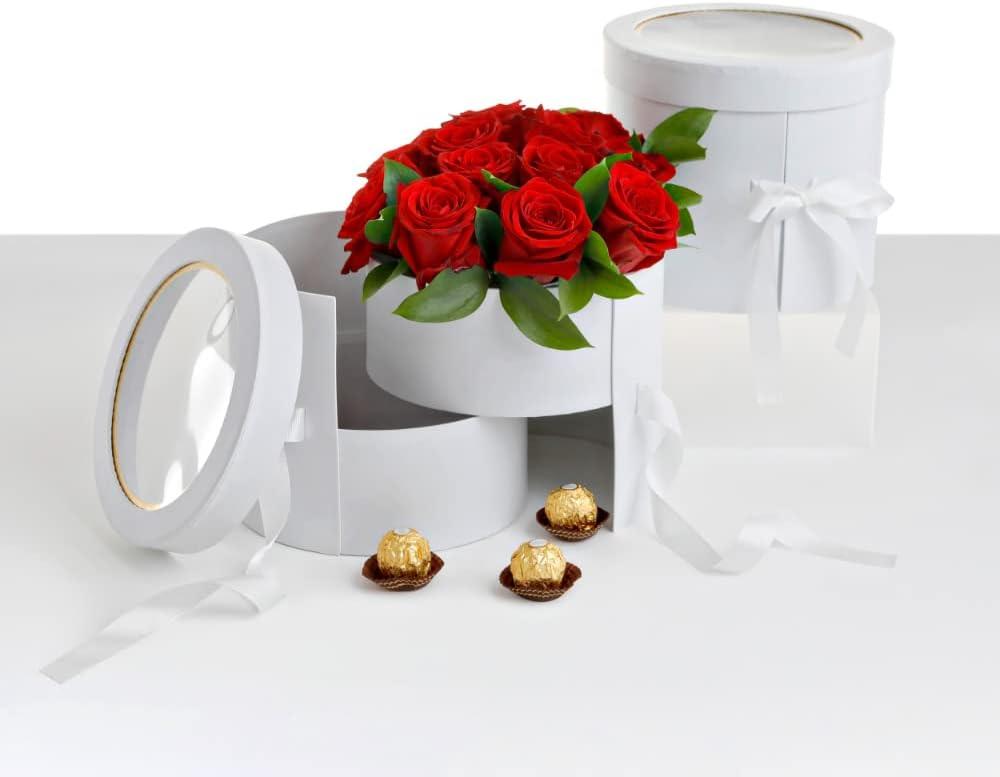 UNIKPACKAGING Premium Quality Round Flower/Gift Box 2 TIER w Lid, Size 7.8 dia x 7 inch for Luxury Arrangements (White)