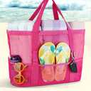 Large Mesh Beach Bag with Zipper Pocket - Family Size Tote for Pool, Cruise & Vacation Essentials - Sandproof & Lightweight Beach Tote Bag for Toys & Gear