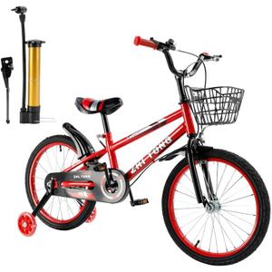 Bruce & Shark 14 16 18 Inch Kids Bike with Training Wheels, Adjustable Seat, Carbon Steel Frame, Dual Brakes, Anti-Slip Wheels, Easy Assembly Youth Bicycle 3'1"4'3" Height