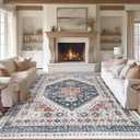8x10 Area Rugs, Stain Resistant Washable Rug for Living Room, Vintage Inspired Rug (Orange/Navy, 8'x10')