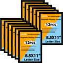 8.5x11 Magnetic Sign Holder Wall Mount,Self-Adhesive Plastic Display Frames,Clear PVC Sign Holder with Magnet Strip Border for Window/Door/Fridge/Document Notice Paper (12Pcs,Black)