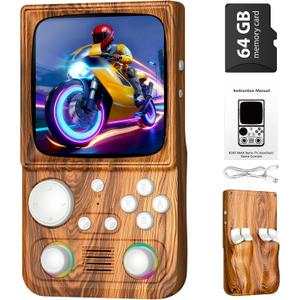 R36T MAX Upgraded Retro Handheld Game Console with 4000mAh Battery, 4.0'' IPS Screen, Retro Gaming Console with Portable Case, Supports WiFi Networked Fighting and OTG(Wood Grain Brown)