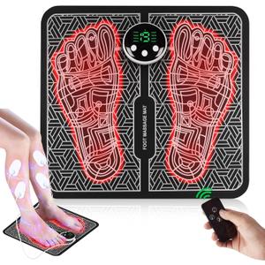 TeqHome EMS Foot Massage Pad, Electric Foot Stimulator Massager Foot Plate with 6 Modes & 9 Intensity Levels, TENS Leg Reshaping Muscle Pain Relax Massage Mat for Muscle Relaxation, Battery Powered XL Black