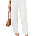 Bamans Dress Pants for Womens Work Business Pants Tummy Control Office Straight Leg Professional Trousers High Waisted Ladies Slacks White Long 32" Inseam US 4-6