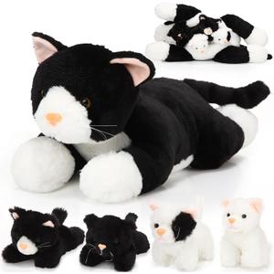 Skylety 5 Pieces Cat Stuffed Animal with Babies Inside Belly Plush Cat Pregnant Mommy Kitty with 4 Cute Fluffy Stuffed Kittens Christmas Birthday Surprise Gifts(Black, White)