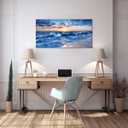 Sea Waves Canvas Prints Wall Art Ocean Beach Sunset Picture Paintings for Living Room Bedroom Home Decorations Modern Stretched and Framed Seascape Nature Blue Giclee Artwork