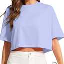 Womens Workout Cropped T Shirts Short Sleeve Drop Shoulder Tees Round Neck Loose Fit Basic Solid Crop Tops (Purple, XL)