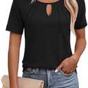 Jouica Women's 2025 Summer Tunic Tops Short Sleeve Loose Fit Breathable Top Keyhole Neck Casual Shirts for Leggings (SIZE: XXL)