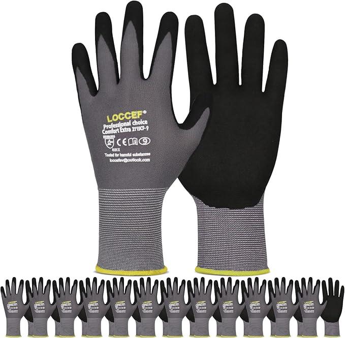 Work Gloves MicroFoam Nitrile Coated-6 Pairs,Seamless Knit Nylon Gloves ,Gray Work Gloves