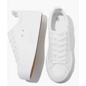 SERNIAL Womens White Platform Sneakers PU Leather Platform Shoes Walking Shoes for Women, Size 8.5