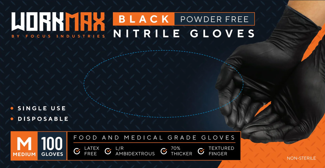 WorkMax 4 Black Nitrile Gloves ,100 Gloves Latex ,M,2 pcs