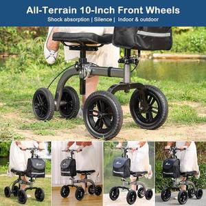 All Terrain Foldable Knee Scooter Walker - Economical Knee Walker for Foot Injuries, Compact Crutches Alternative - Black
