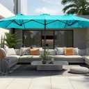 SUPERJARE 13FT Outdoor Umbrella for Patio, Double sided Pool Umbrellas with Fade Resistant Canopy, Large Table Umbrella for Deck, Market, Backyard - Light Blue (No Base)