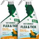 Vet's Best Natural Indoor Flea and Tick Spray  Dog Flea and Tick Treatment for Home, Plant-Based Formula with Natural Oils, Kills Fleas, Eggs & Ticks on Contact, USA Made, Cotton Spice, 32 oz, 2-Pack