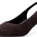 Mostrin Kitten Heels for Women Pointed Toe Pumps Patent Leather Low Heel Slingback Heels with Buckle Dress Shoes for Dating Party Working (7, Darkbrown Suede 06)
