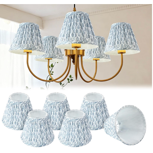 VIHOSE 6 Pcs Pleated Chandelier Lamp Shades 3" Top x 5.5" Bottom x 4.7" Slant Small Lampshades Clip on Bulb Classic Pleated Style Bulb Covers for Wall Sconces Pendant Lighting (Blue Tree)