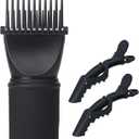 PERFEHAIR Universal Blow Dryer Comb Attachment for Coarse, Curly Hair - Unbreakable Teeth, Hot Resistant Grip, Fits 1.5"-2" Nozzles, Salon Fast Blowout & Straightening Tool, Black