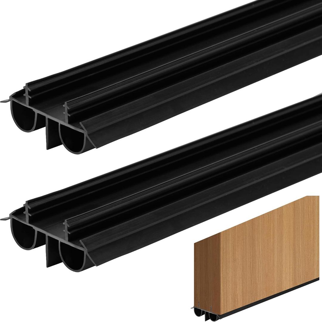 2 Pcs 36 Inch Double Bubble Kerf Door Sweep Kit, 1-3/4" Wide Vinyl Concealed Kerf Weather Strip, Door Bottom Seal Strip Replacement to Block Dust Noise Reduction
