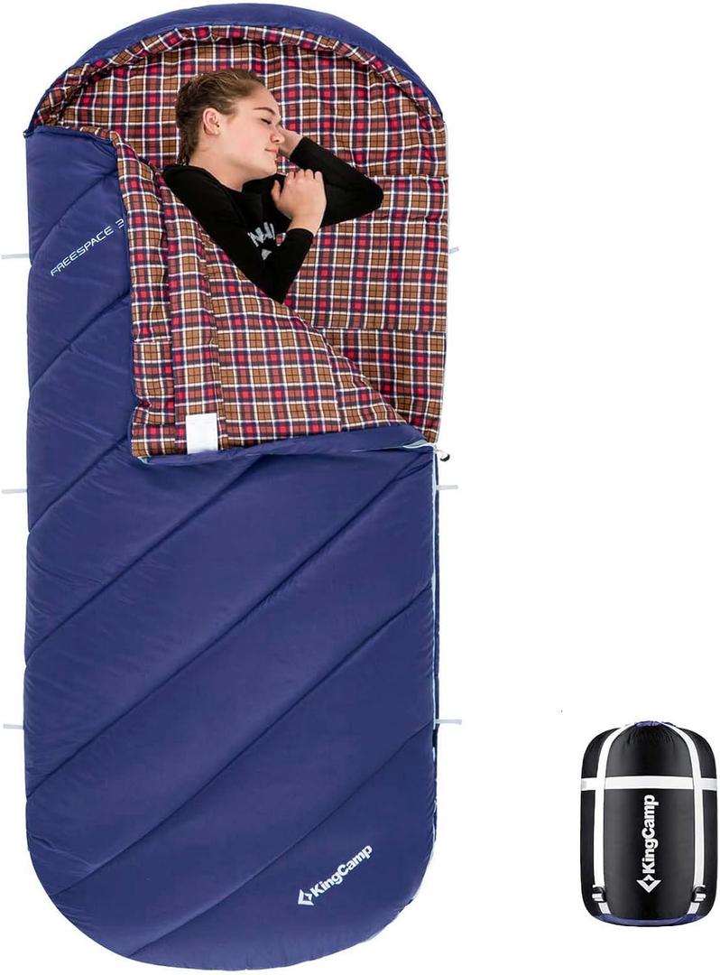 KingCamp Sleeping Bag for Adults, Cold Weather & Warm Extra Wide Big & Tall XL Portable Waterproof Flannel Sleeping Bags, Essentials Gear Accessories for Camping Backpacking Hiking Indoor & Outdoor (Thermal Pod 4.6lbs Navy)