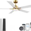 Lorpies 52” Smart Ceiling Fan with LED Lights Remote, Quiet DC Motor, Voice Control via Alexa Google WIFI Phone, Outdoor Indoor Modern Ceiling Fans, Dimmable, for Bedroom Patio Porch, Gold and White Black