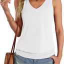 EasyGala Womens Banded Bottom V Neck Tank Tops Sleeveless Cami Shirts Casual Loose Fit Clothes 2026 Summer (White, S)