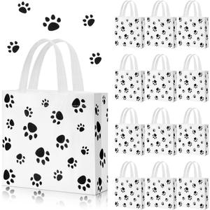 Frienda 20 Pieces Dog Gift Bags Non Woven Paw Print with Handle Pet Party Favor Paw Goodie Reusable Candy Bag for Birthday Party