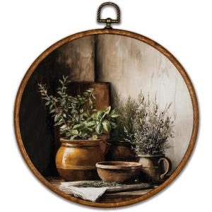 BCUANGD Vintage Jarjar Round Wall Art Decor - Retro Food Still Life Wall Art Canvas Frame Artwork Prints, Rustic Country Bakery Round Wall Hanging Decorations for Kitchen Home, 10"x10"