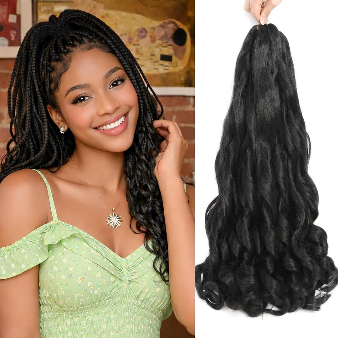 French Curl Braiding Hair, 26 Inch 8 Packs Pre Stretched Wave Braiding Hair Extensions Bouncy Loose French Curl Crochet Braids for Black Women (1B, 26 Inch)