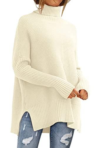 LILLUSORY Women's Oversized Turtleneck Sweaters Fall Batwing Sleeve Ribbed Tunic Sweater Small