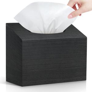 Tissue Box Cover Holder Compatible with Kleenex Disposable Paper Hand Towels Wood Disposable Hand Towels for Bathroom Holder (Black)
