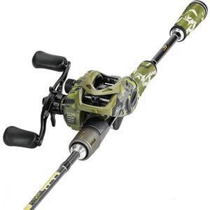 Sougayilang Baitcaster Combo, 30Ton+24Ton Graphite 2-Piece Blanks Casting Fishing Rod,SuperPolymer Handle,S Style Hook Keeper with Camo Baitcasting Reel