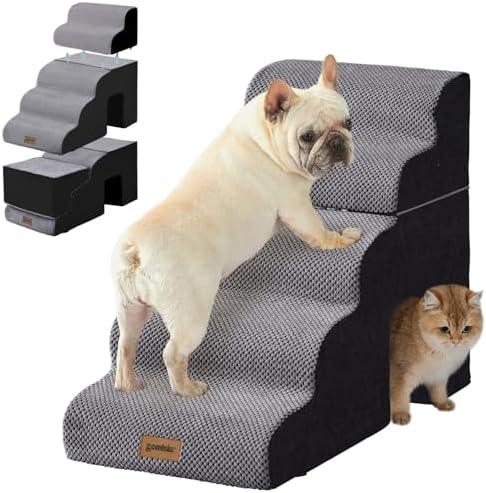ZOMISIA Dog Ramp for Large Dogs - Pet Stairs 5 Steps Up to 30" H High Bed with Tunnel 2 in 1 with Zippers Suitable, Indoor Cat Ladders with Non-Slip Bottom, Black