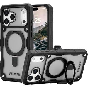 Pelican Shield iPhone 17 Pro Max Case [Compatible with MagSafe] Rugged Phone Case w/ 21ft Military-Grade Drop Protection - Heavy Duty Phone Cover with Built-in Stand for iPhone 17 Pro Max - Smoke