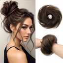 SPIKFN Messy Bun Hair Piece Human Hair 100% Real Human Hair Natural Curly Chignon Ponytail Fluffy Donut Updo Hair Pieces Messy Hair Bun Scrunchies for Women (#2 Dark Brown)