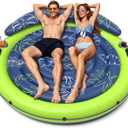 JOSEN Pool Floats Adult, Inflatable Tanning Pool - Extra Large Pool Floats for Adults Heavy Duty, Round Pool Rafts, River Lake Floaties Water Floats with Cup Holders (Navy Blue)