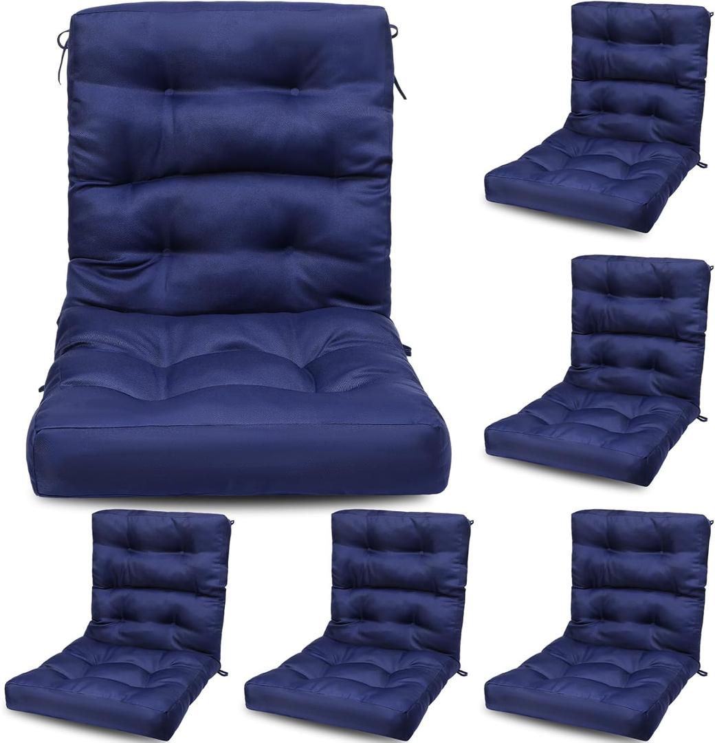 Hoteam 6 Set Patio Chair Cushions Outdoor High Chair Cushion 20 x 40 Inch Waterproof Patio Seat Rocking Indoor Thickened Pad(Solid Color Style,Navy Blue)